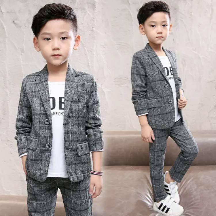 キッズスーツ子スーツ子服フォーマルスーツ上下セットキッズ男のl子チェック柄スーツ2点セット発表会紳士服入園式七五