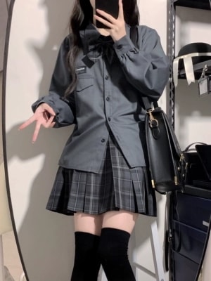 デザインJKシャツ[ー]新学院洗練綿長袖シャツオールインワン