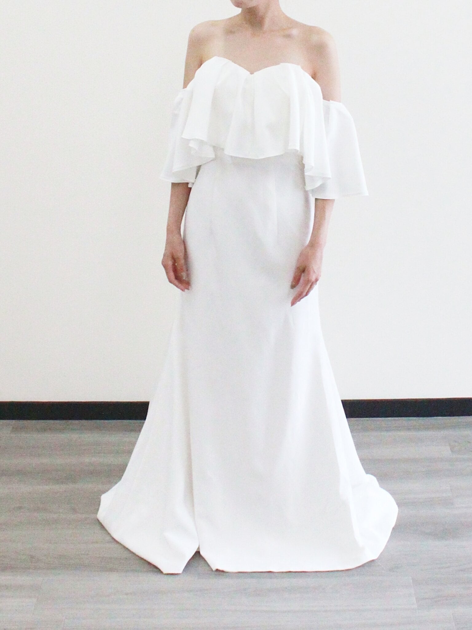 パーティードレス オフショルダー クレープ生地 ファスナー 2次会 前撮り