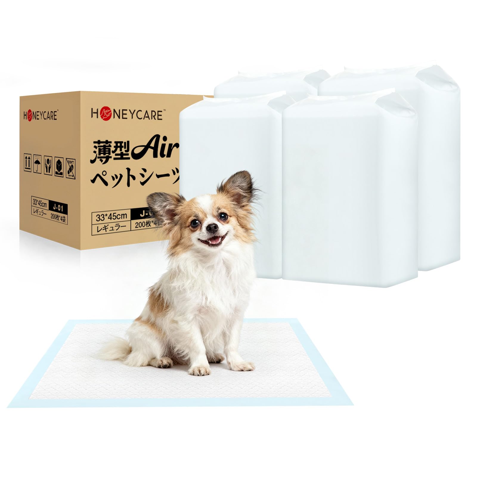 HONEYCARE ハニーケア 超薄型 ペットシーツ 1回使い捨て ペットシート 犬 おしっこシート しっかり超吸収 猫 うさぎ 犬用 シーツ レギュラー 200枚×4袋(800枚入) (ケース販売)