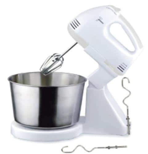 [大阪Deco] 2way 電動ミキサー ハンドブレンダー ビーター/ニーダー付属 泡立て・混ぜる ボウル付き ホワイト [スタンドにセットすれば効率良く調理が可能！] マルチ クイック 電動式 ミキ