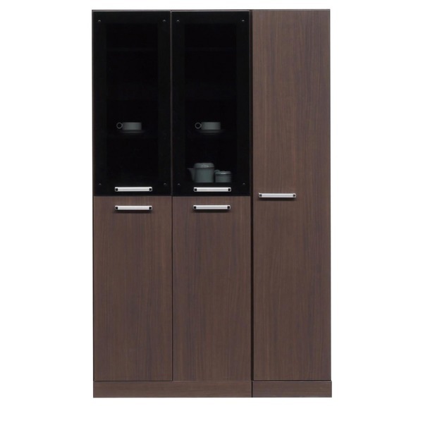 フリーボード(キャビネット/キッチン収納) 幅111cm 木製 ガラス扉/可動棚付き 日本製 ダークブラウン Angelエンジェル 完成品