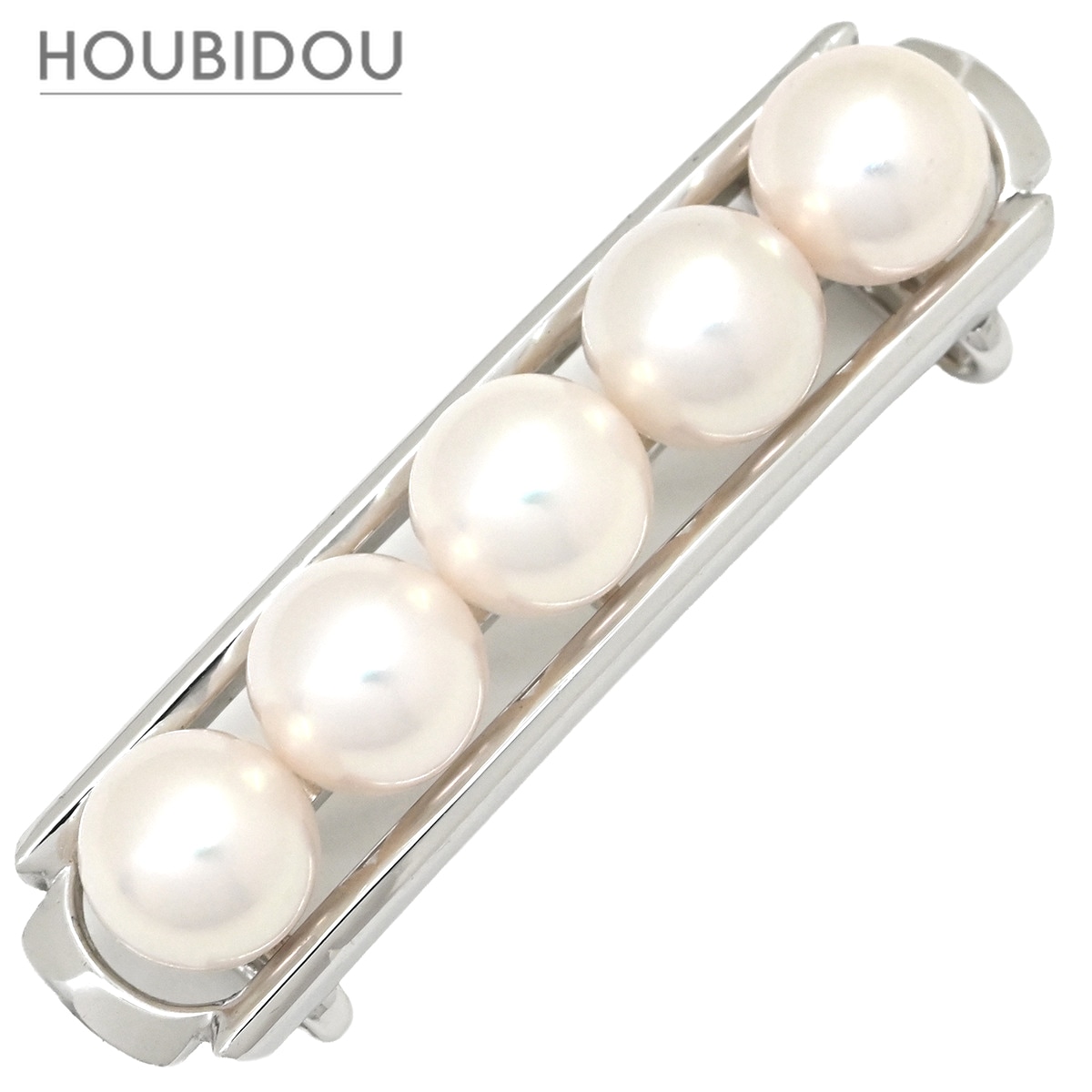 ミキモト アクセサリー あこやパール 帯どめ パールホワイト×ホワイトゴールド MIKIMOTO 帯留 5P 5粒 真珠 【中古】