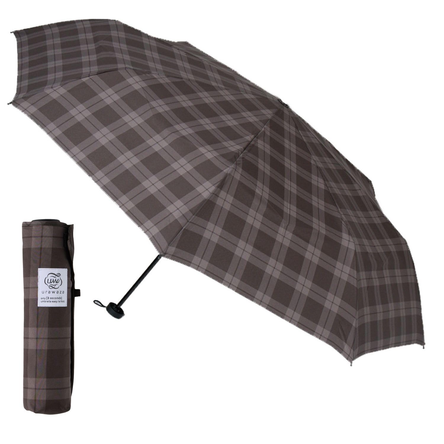 【WEB限定】3秒でたためる傘 urawaza(ウラワザ) 雨傘 大きい メンズ 形状記憶 形状安定 手開き 傘 UVカット ワイド 折りたたみ傘 簡単開閉 親骨60cm チェック 10341