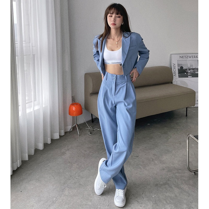 スーツ スーツ 2023 秋の気質ショート スーツ トップ + スリム ハイ ウエスト ドレープ スーツ パンツ女性 母の日