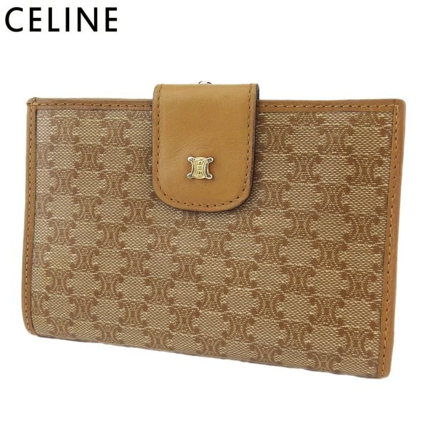 がま口 財布 二つ折り マカダム レディース メンズ ベージュ ブラウン ゴールド 中古