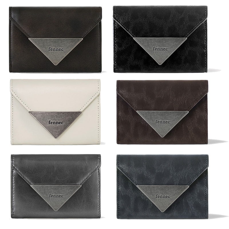 MATT TRIANGLE WALLET- 2 Types / Cream , Brown,METAL GREY,LEOPARD BLACK, LEOPARD BROWN,LEOPARD NAVY