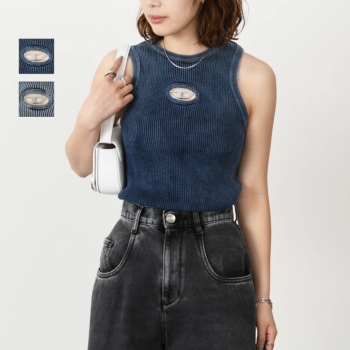 タンクトップ トップス M-ANCHOR-A-SL ノースリーブニット A14817 0ANAH レディース ブルー カジュアル リブ