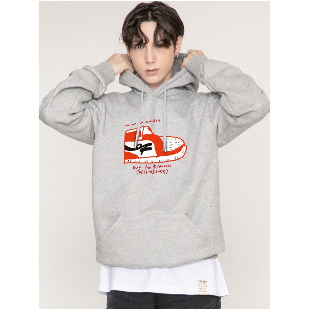 GRAVER オエフシューズセンターフードティーグレーレッドロゴ