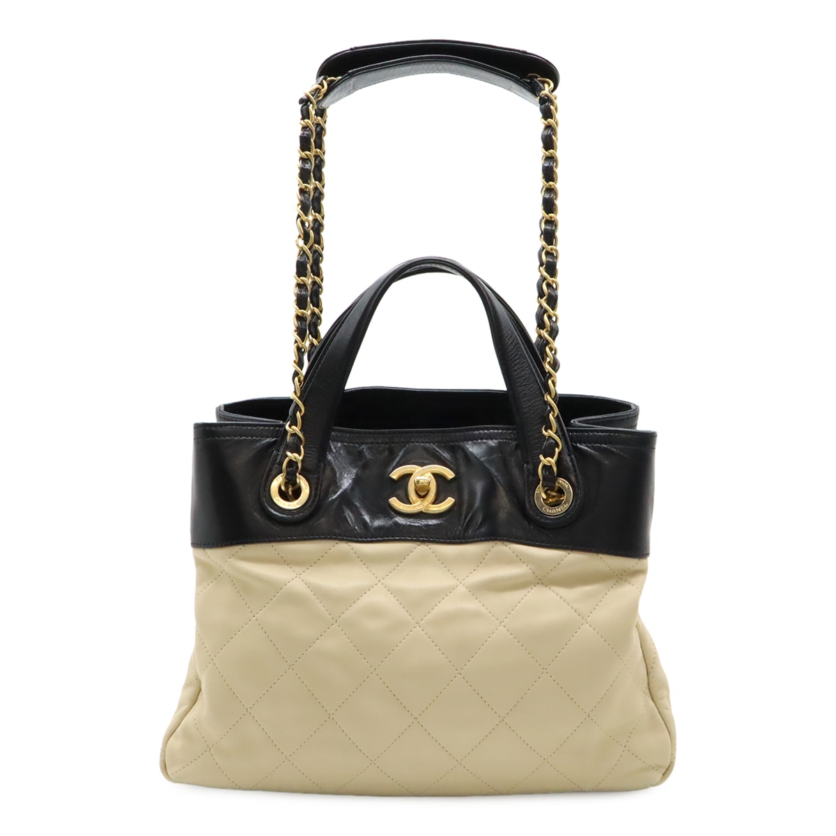 マトラッセ インザミックス チェーンショルダー トートバッグ 2WAY ハンドバッグ レザー ベージュ ブラック A6703