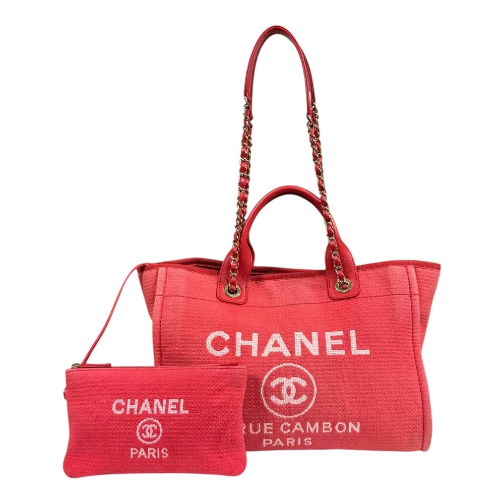シャネル MM ドーヴィル ショルダーバッグ キャンバス レッド CHANEL 中古