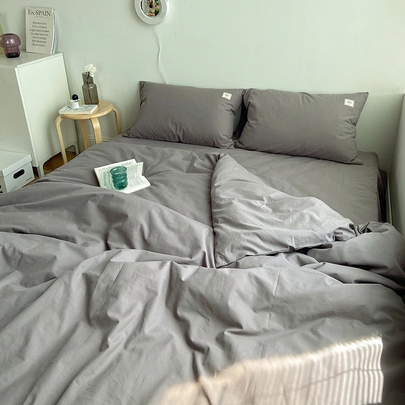 布団布団セット純綿無地ミックスアンドマッチ ウォッシュドコットン4点セット 純綿キルトカバー ベッド シンプルベッドシーツ 北欧インドコットン 5,611円