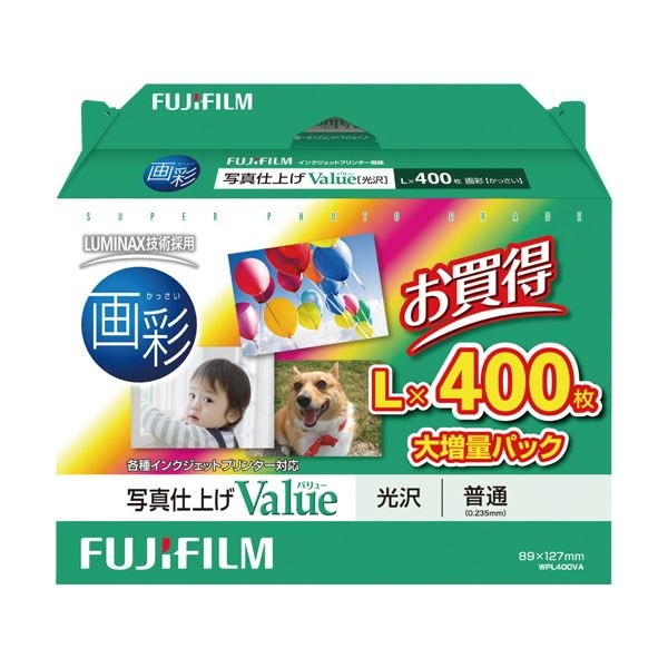 （まとめ） 富士フイルム 画彩 写真仕上げValue光沢 L判 WPL400VA 1箱（400枚） 5セット
