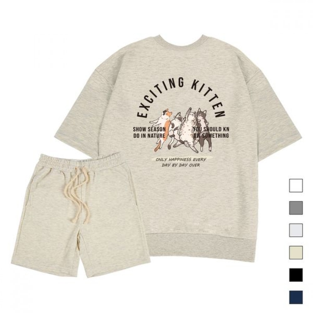 [Paul&Paul] エキシングキトンオーバーフィット半袖スウェットシャツショーツセットユニセックス