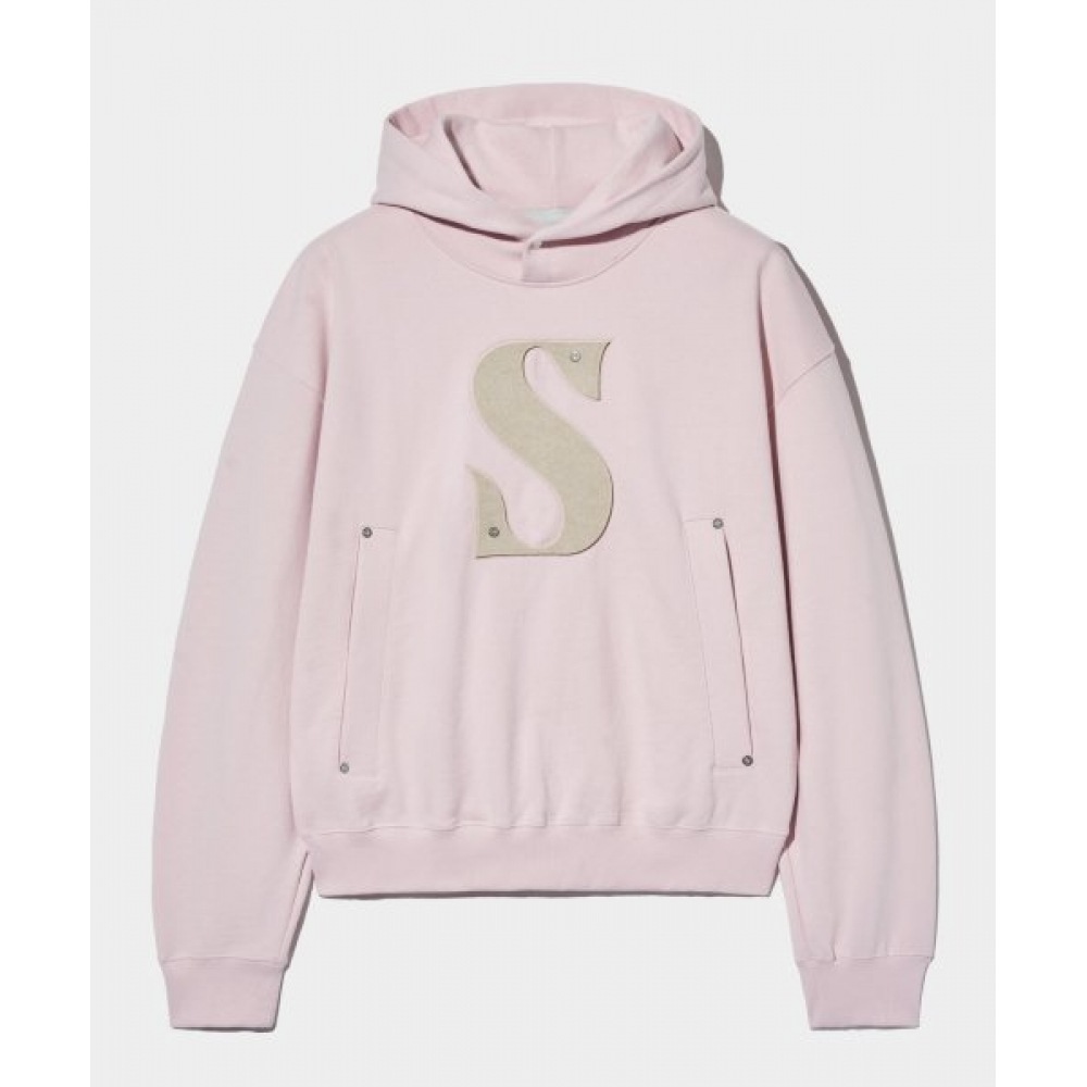 SATUR リベットアップリケポケットロゴパーカーペールピンク