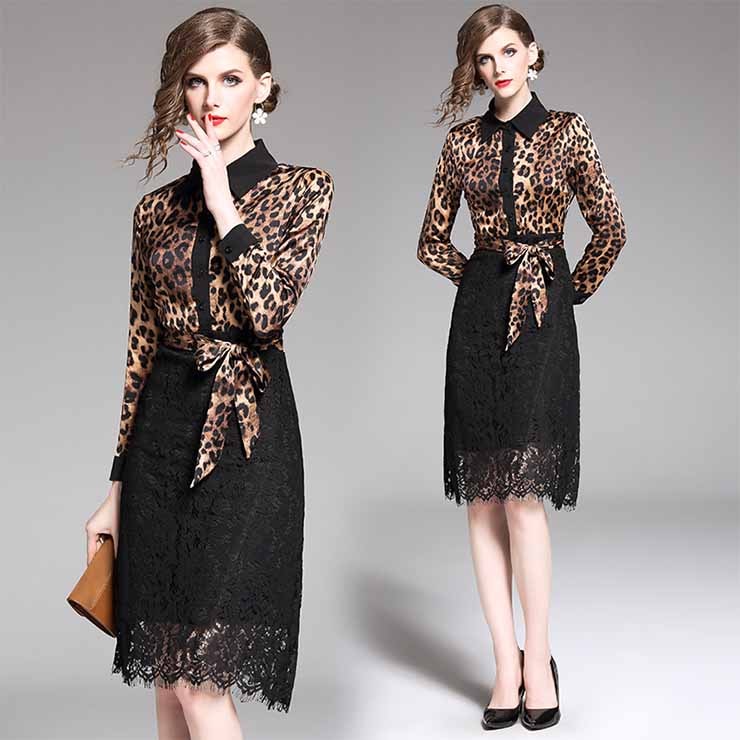 レオパード柄レース切替え パーティードレス 結婚式 披露宴 卒業式 入学式 発表会 二次会 フォーマル 20代 30代 40代 大人 レディース 春 夏 秋 冬