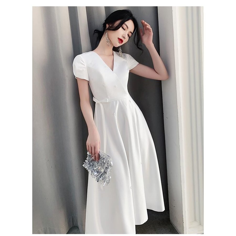 パーティードレス 袖あり ミモレ丈ドレス ウエディングドレス 10代 20代 30代 40代 aライ