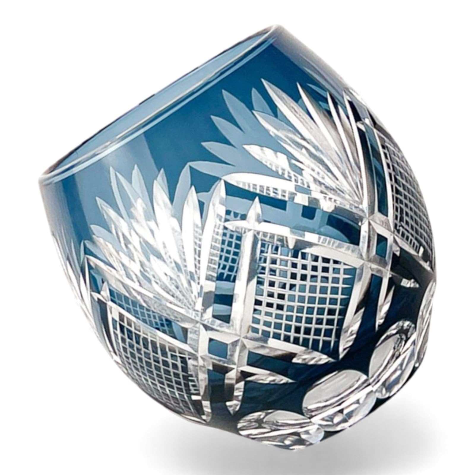 匠美風 ディナー ラグゼ 切子 エッグ型 グラス カップ Φ6.9×8.9cm 350cc 華と矢 インクブルー 煌雅 PNO.333019