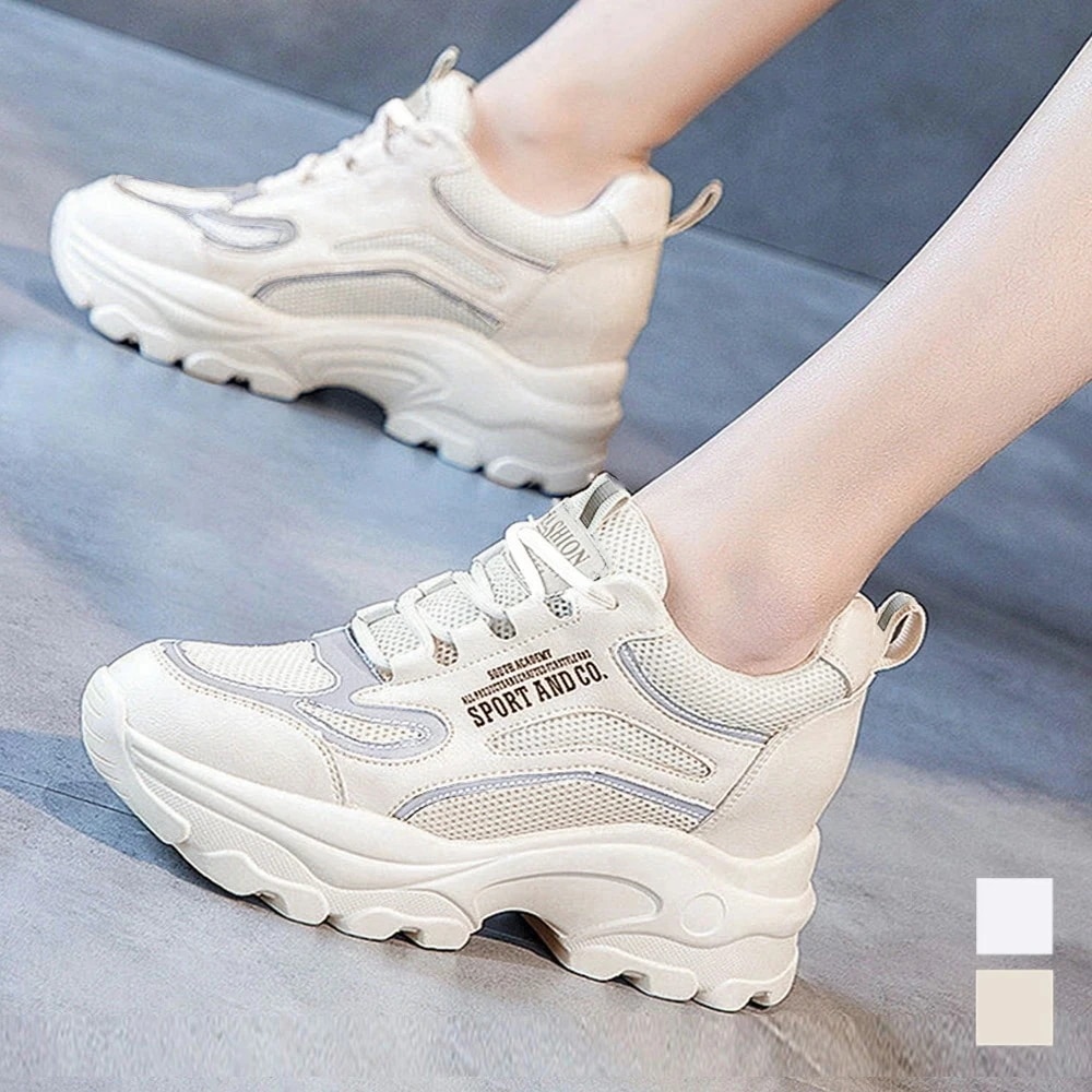 厚底ダッドスニーカーレディース メッシュ 新作スニーカー春夏 スタイルアップ美脚 ホワイトスニーカー