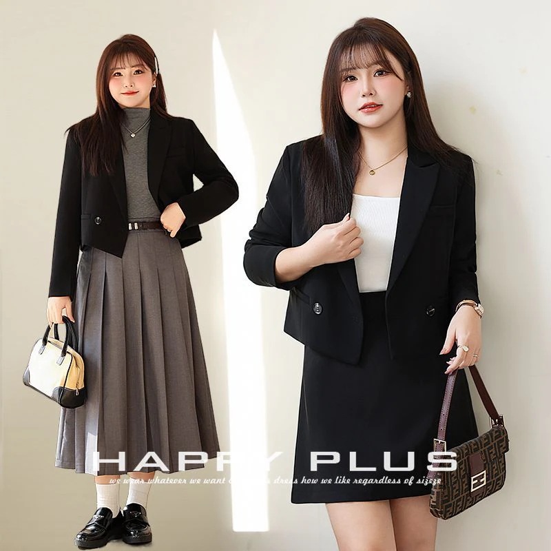 通勤ショートブレストブレザー Runqi N8884 大きいサイズ女性ショート年齢軽減プロフェッショナルファッションスーツ 母の日