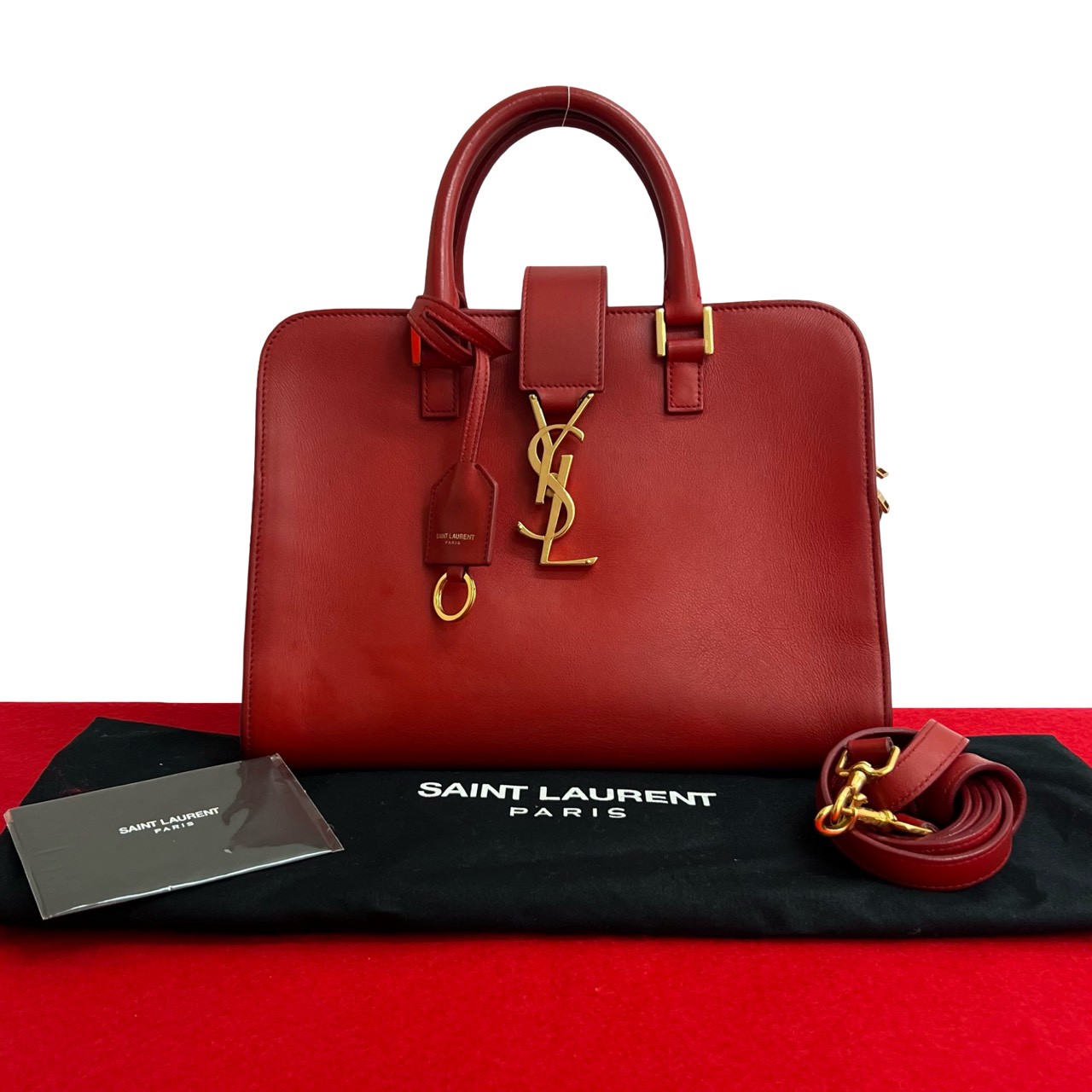 ベイビーカバス YSL ロゴ 金具ショルダーバッグ レザー レッド 378-2