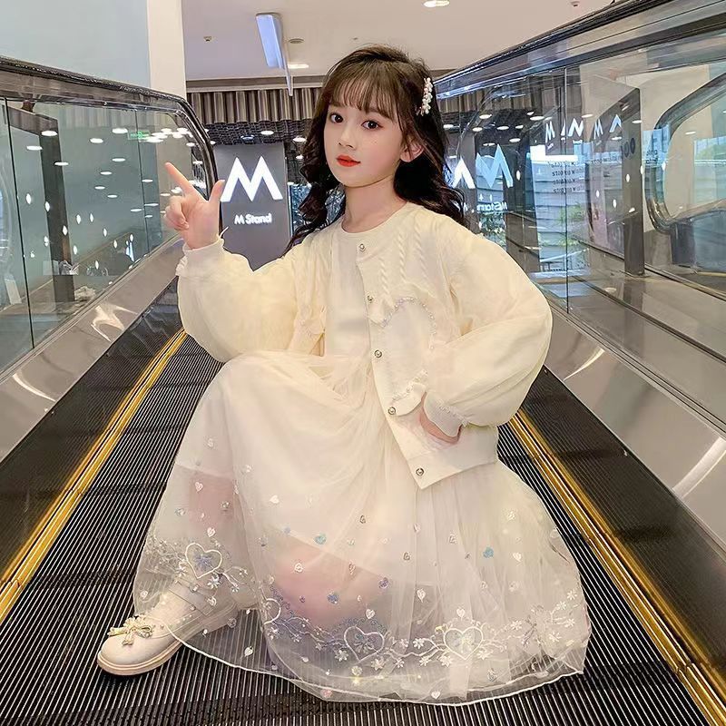 女の子ドレス 2024 ファッショナブルな子供秋プリンセスドレス春と秋女の子大きな子供ファッショナブルなスーツスカート