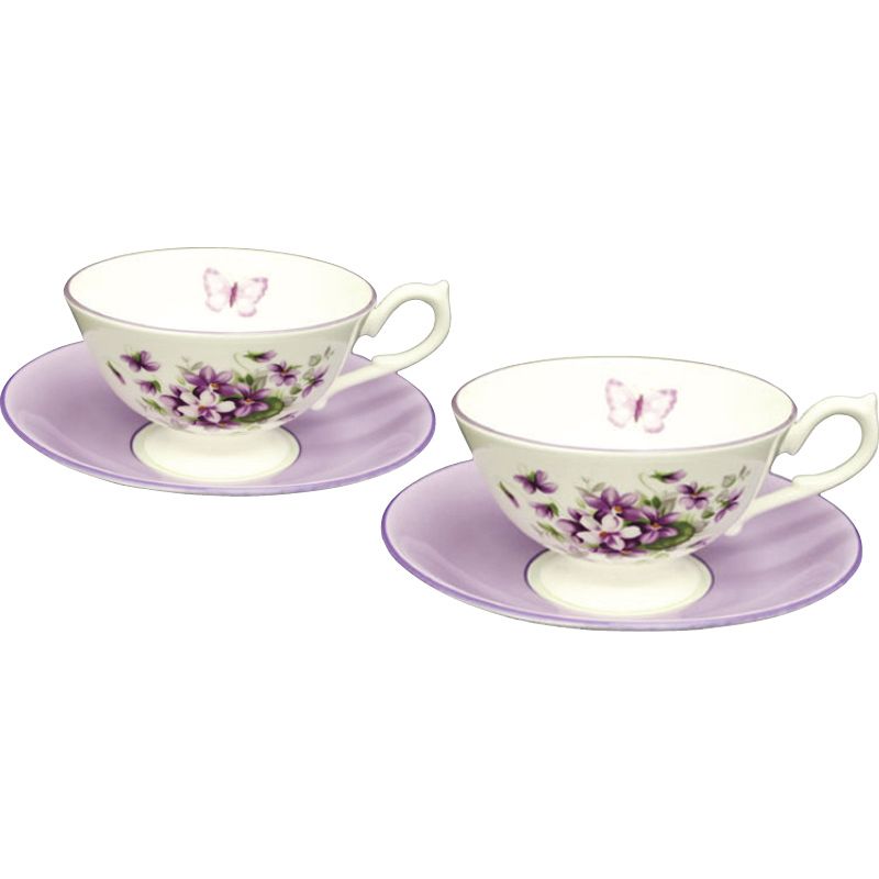 エインズレイ イングリッシュバイオレット ペア ティーカップ&ソーサー