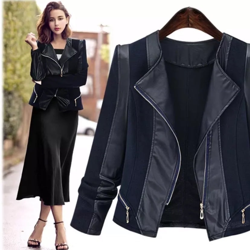 アウター ブルゾン ジャケット レディース 秋冬 春 かわいい きれいめ 個性的 暖かい 軽い 革ジャン フェイクレザー レギュラー丈 長袖 Vネック ノッチドラペル スリム タイト 細身 ストレート