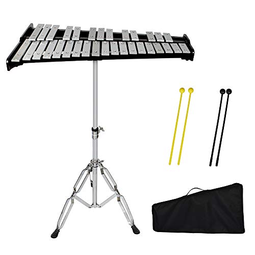 色:黒いフレーム ENNBOM 32音 鉄琴 卓上鉄琴 スタンド付き マレット4本 収納ケース付き