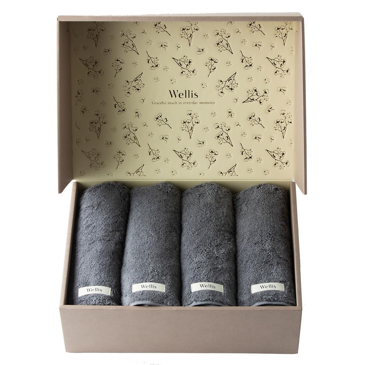 Wellis Sustainable cotton Face towel 4-pieces Gift Gray(Wellisサスティナブルコットンフェイスタオル4枚セットギフト グレー)