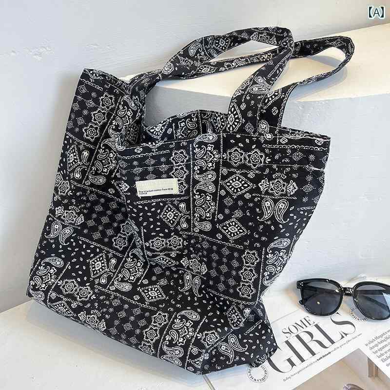 エスニック バッグ トート 鞄 レディース アジアングッズ カバン カジュアル ショルダー 旅行 ショッピング キャンバス 韓国 大容量 レトロ おしゃれ 薄手 黒 赤 緑