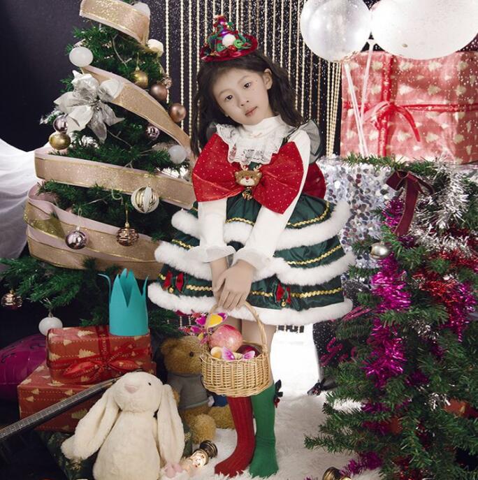 【TikTok人気新品】女の子 可愛い クリスマスワンピース きいリボン付き ティアードドレス 女の子 クリスマス コスプレ衣装 可愛い ロリータワンピース キャミソール 長袖シャツ 子供 クリスマス