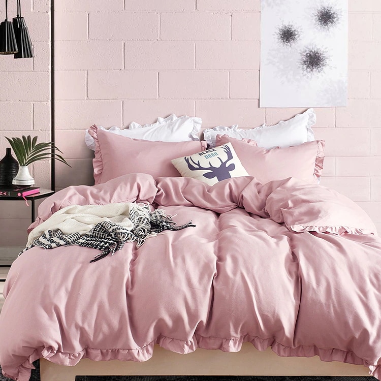 布団カバー 4点セット ベッドシーツ シングル セミダブル ダブル 寝具カバーセット 枕カバー ボックスシーツ 掛け布団カバー ベッド用 可愛いフリル付きピローケース 無地