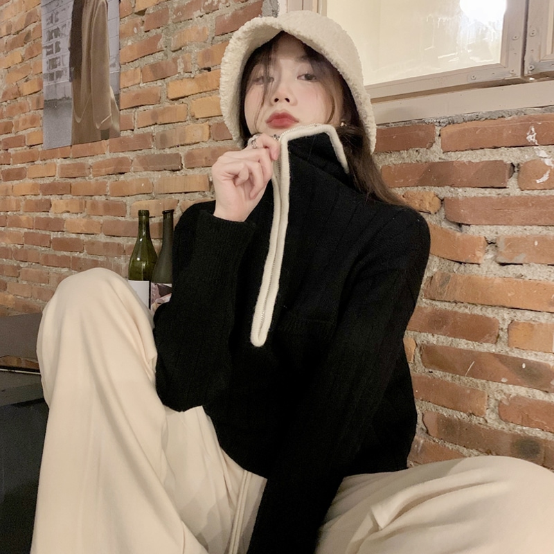 バイカラージップニット ボトミングシャツ セーター ニット レディース カジュアル. 長袖 韓国 4,778円