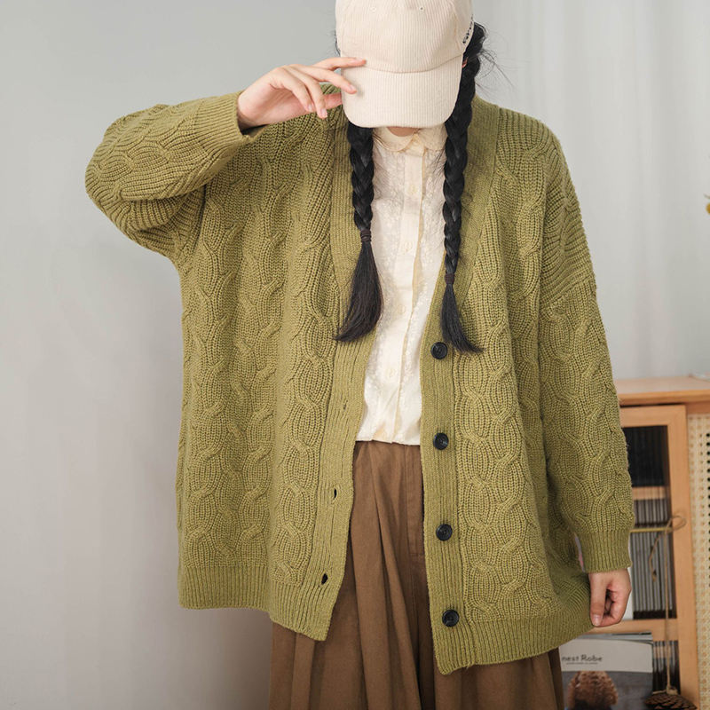 ロングカーディガン 秋冬 レディース ニット 厚手 ロングニット 学生 厚手 セーター ロング ざっくり ケーブル編み 毛糸 前開き トップス 冷房対策 暖かい 長袖 日常服 カジュアル 大人 可愛い
