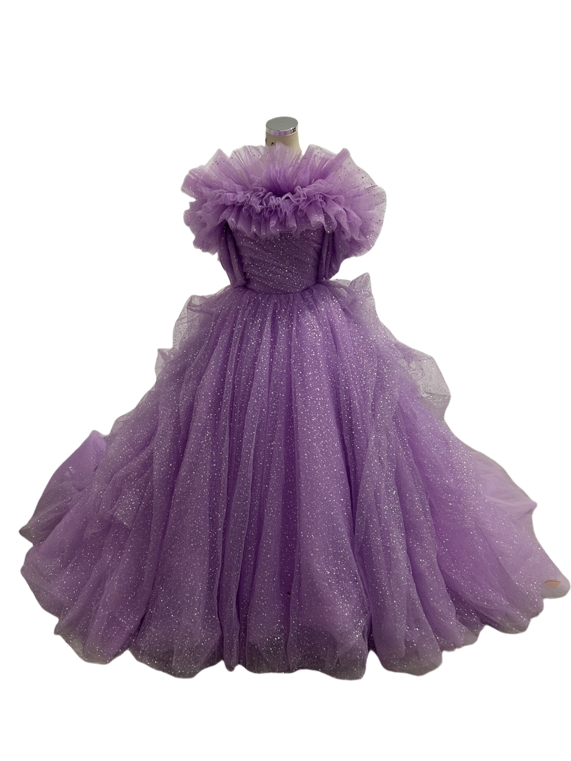 カラードレス パープル 取り外しオフショルダー サッシュベルト ブライダル ラッフルフリル