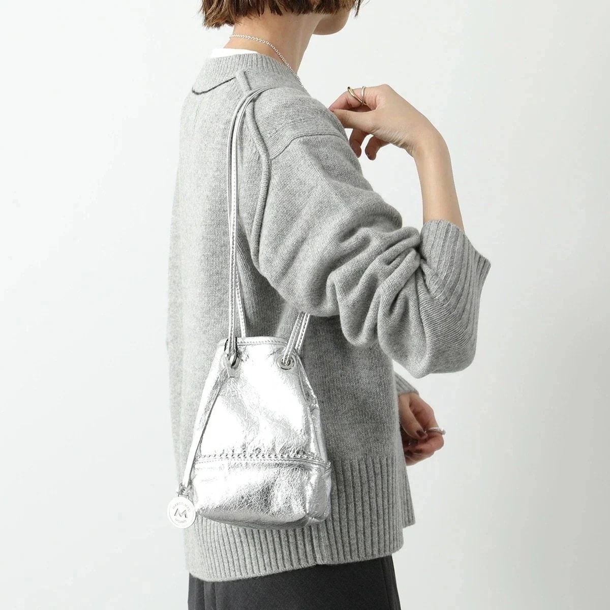 MARCO MASI マルコマージ ショルダーバッグ 3319 LA-BAL LAMINATO BALL レディース レザー 巾着 スタッズ ボール ミニバッグ 鞄 SILVERmegapo