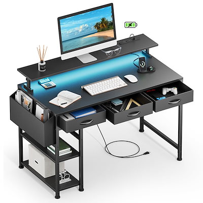 パソコンデスク ゲーミングデスク 幅120cm 収納付き 引き出し/ラック