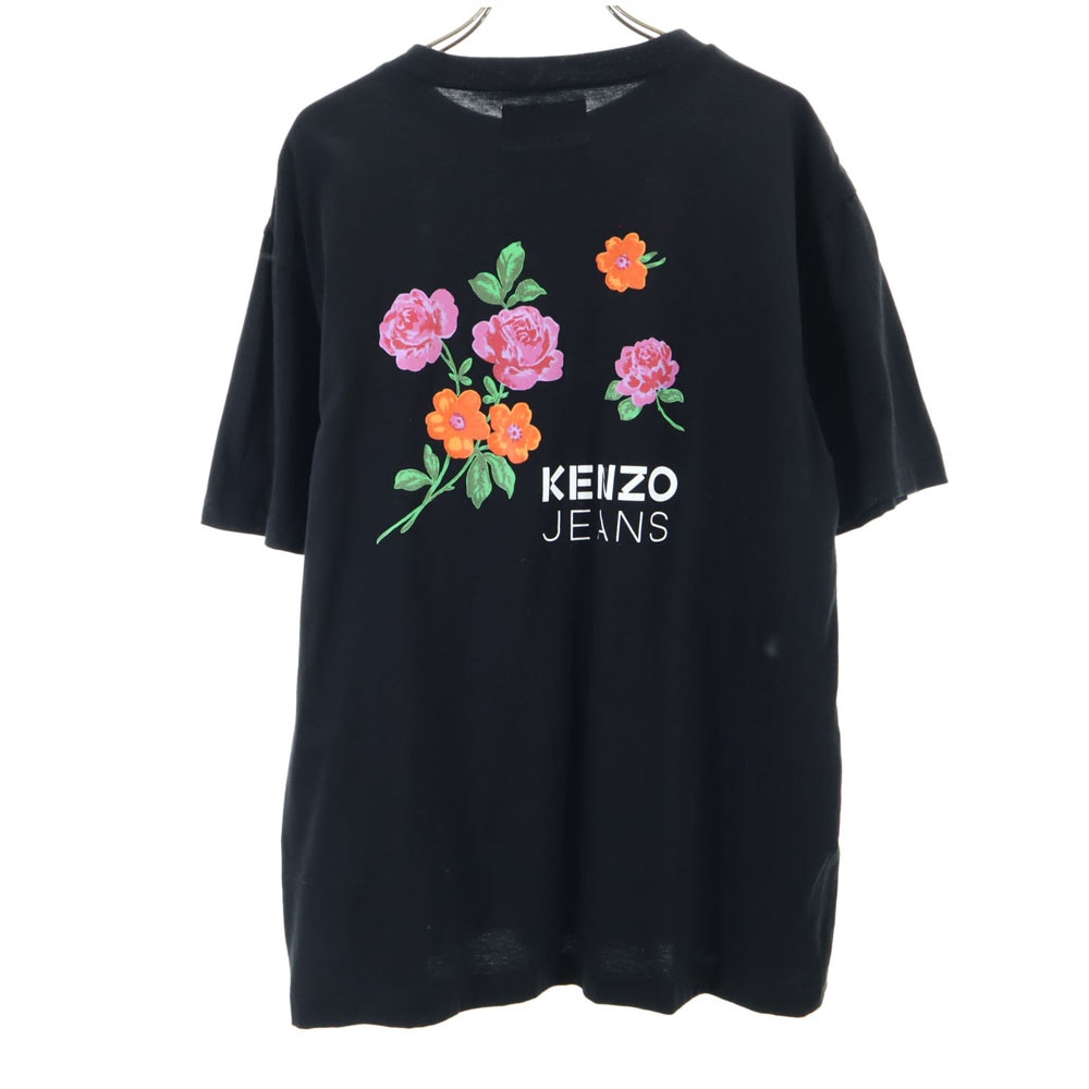 ケンゾージーンズ 90s 日本製 北斎タグ オールド バックプリント 半袖 Tシャツ FREE ブラック KENZO JEANS レディース