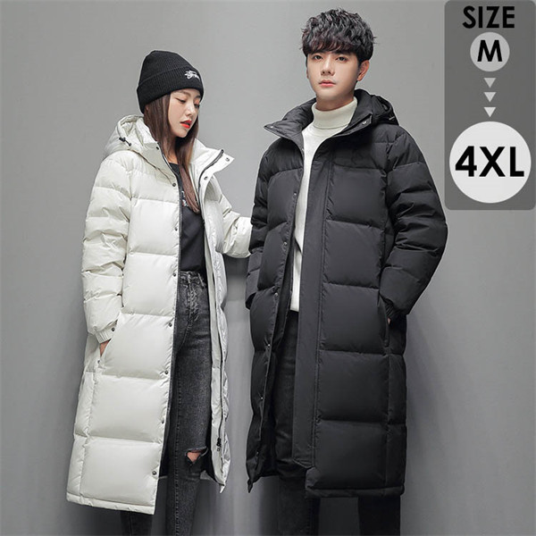 ダウンジャケット コート レディース メンズ 秋冬 防寒 ロングコート アウター ベンチコート 冬服 オーバーサイズ 大きめ ゆったり感 ポケット付き フード付き 撥水 厚手 おしゃれ あったか S
