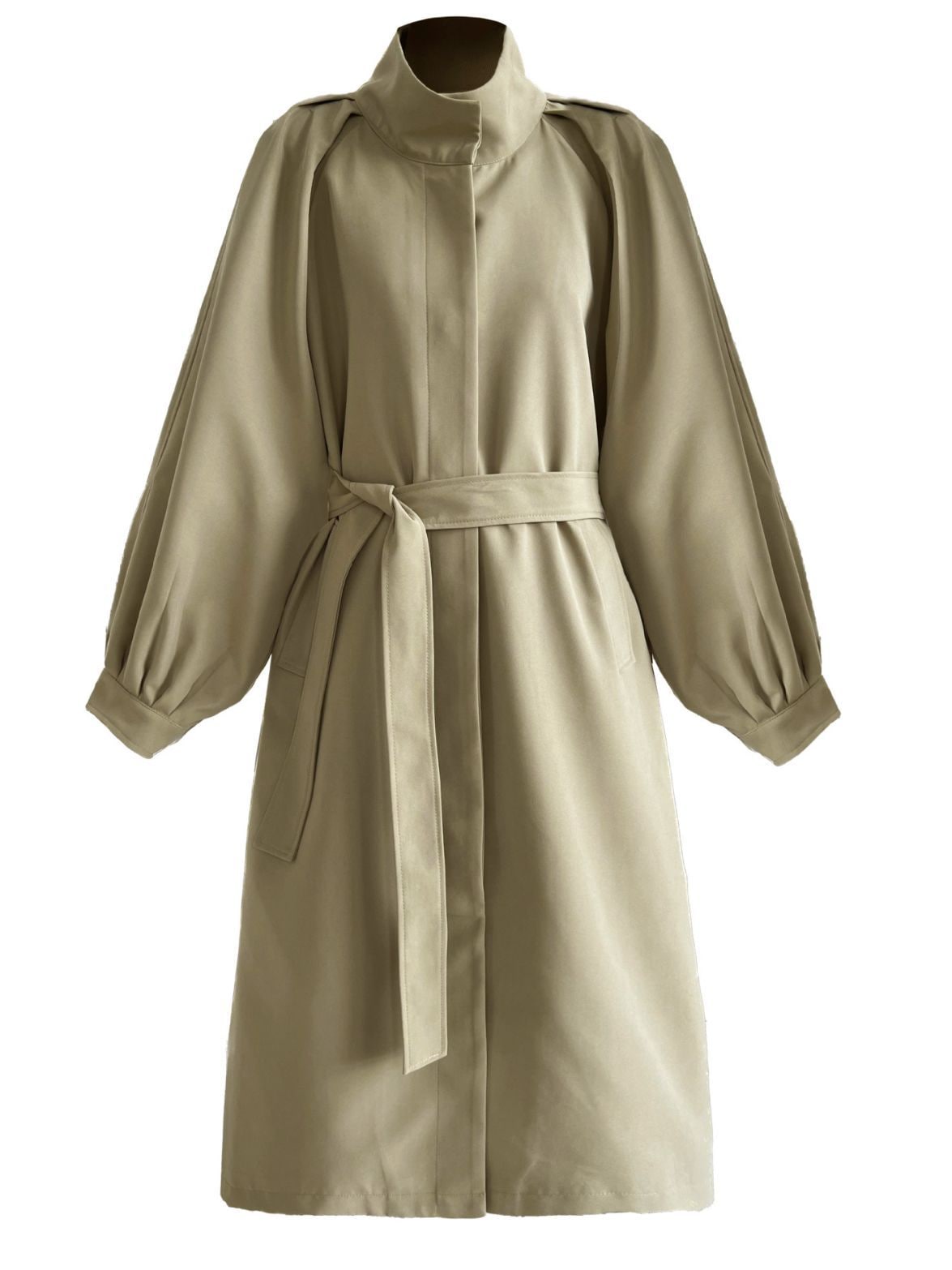 トレンチコート ジャケット セミロング コート 立ち襟 ランタン袖 ウエスト引き締め ベルト 秋新作 ゆったり 百掛け 高級感 快適 レディース 日韓 文芸風