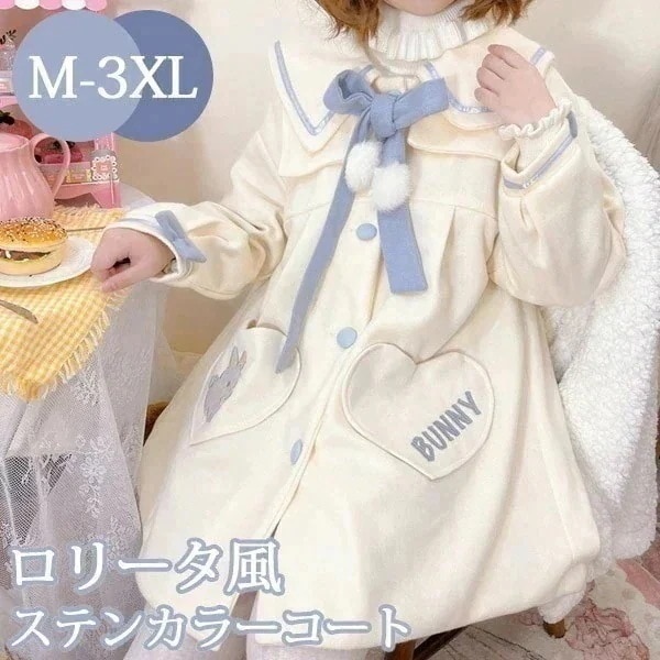 ステンカラーコート ロリータ 冬服 リボン レディース ジャケット ミディアムコート コート ロリータコート ロリータアウター トップス アウター 小柄 可愛い 学生 通学 通勤 着瘦せ 女の子 長袖