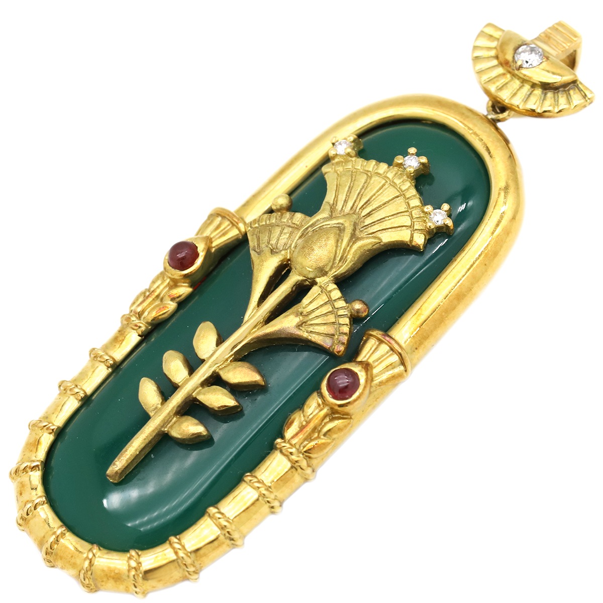 ペンダントトップ 色石 ダイヤモンド ルビー カルセドニー K18YG ダイヤモンド ルビー カルセドニー イエローゴールド グリーン レッド ヒエログリフ 【中古】