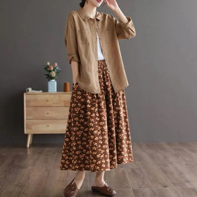 通勤 フェミニン レディース ロングスカート ウエストゴム オフィス 花柄スカート スカート ポケット付き チェック 大人 ゴム ハイウェスト マキシスカート 花柄 春夏 ミモレ丈 フレア 綿麻 カジ
