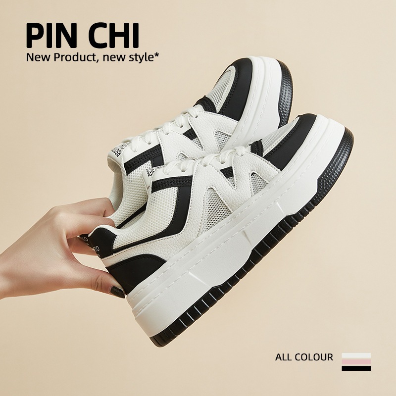 ネット靴百合女靴2023新型透かし通気内に厚い底靴松餅の頭真皮白靴女