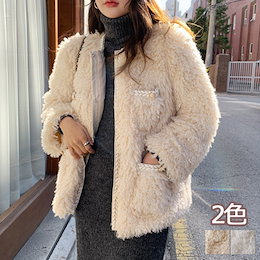 【ENVYLOOK】👗韓国ファッションカジュアルECサイト1位 ENVYLOOK💖マーブルボタンプードルボアノーカラージャケット💖2COLOR♥送料無料