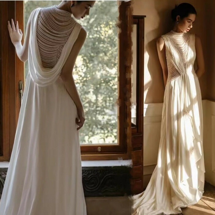 ホワイト　ウェディングドレス　ビーズ　豪華　 ロング丈　ロングドレス ウェディングドレス 白　総レース　パーティードレス　二次会ドレス　ブライダル　撮影　XS/S/M/L/XL　レディース　マーメ