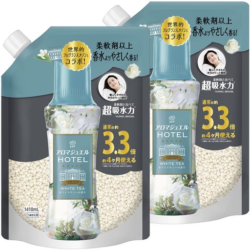ハピネス アロマジュエル 香り付け専用ビーズ ホワイトティー 詰め替え 1,410ML×2袋【まとめ買い】 [大容量]