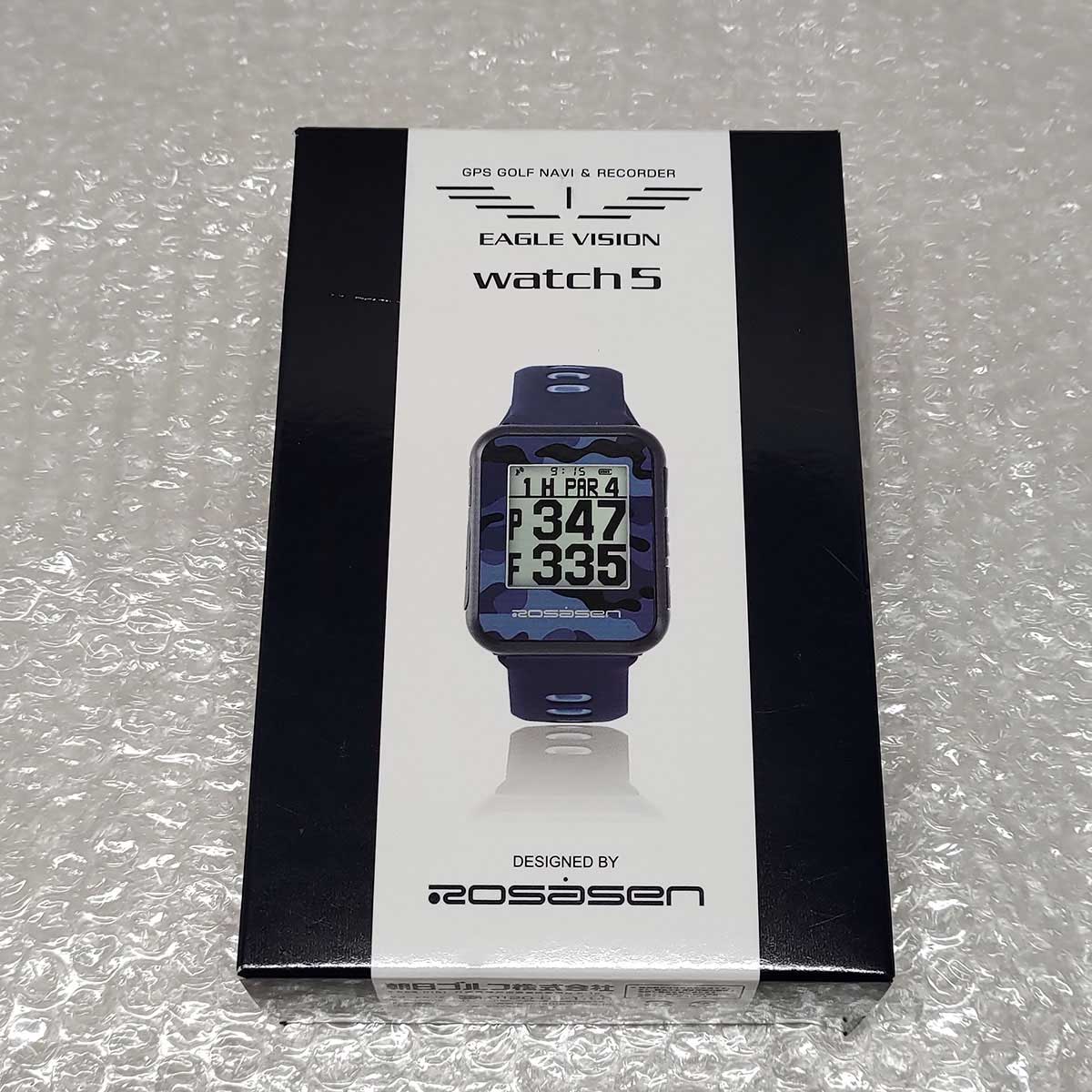 【中古】Rosasen ロサーセン イーグルビジョン ゴルフ EAGLE VISION watch5 GPSナビ ウォッチ ネイビー 043-04300