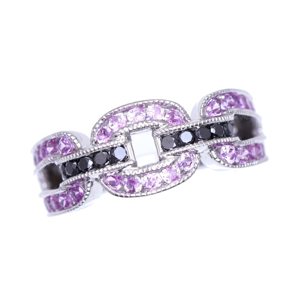 美品 ピンクサファイア0.47ct / ブラックダイヤ 0.14ct K18WG リング リング・指輪 K18ホワイトゴールド/サファイア/ダイヤ 10号 0051【中古】 レディース